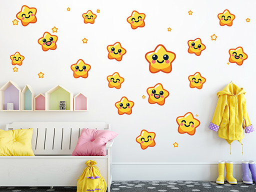 Vysmiate hviezdičky samolepky na stenu, Vysmiate hviezdičky nálepky na stenu pre deti, Vysmiate hviezdičky dekorácia na stenu, Vysmiate hviezdičky tapeta na stenu, Vysmiate hviezdičky samolepka na stenu pre deti