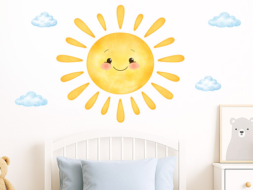 Vysmiate slniečko samolepka na stenu, Vysmiate slniečko nálepky na stenu, Vysmiate slniečko dekorácie na stenu, Vysmiate slniečko samolepiaci dekor na steny, Vysmiate slniečko samolepiace tapety na stenu