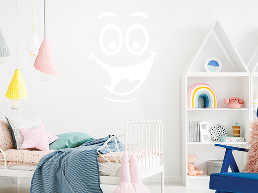 Vysmiatá tvár samolepky na stenu, Vysmiatá tvár nálepky na stenu, Vysmiatá tvár dekorácie na stenu, Vysmiata tvár samolepiace nálepky na stenu