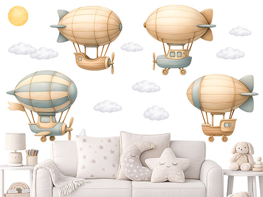 Nálepky na stenu s motívom vzducholodí pre deti, Nálepky na stenu s motívom vzducholodí pre deti, Detské dekorácie na stenu s motívom vzducholodí, Samolepiace nálepky na stenu s motívom vzducholodí pre deti, Textilné nálepky na stenu s motívom vzducholodí pre deti