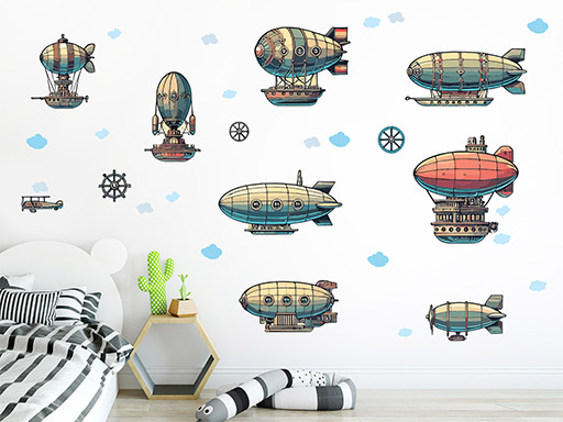 Vzducholode samolepky na stenu, Vzducholode nálepky na stenu pre deti, Vzducholode detské dekorácie na stenu, Vzducholode samolepiace nálepky na stenu