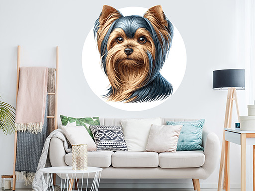 Yorkshirský teriér samolepka na stenu, Yorkshirský teriér nálepky na stenu, Yorkshirský teriér dekorácie na stenu, Yorkshirský teriér samolepiaci dekor na steny, Yorkshirský teriér samolepiace tapety na stenu