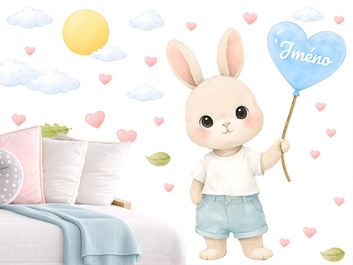 Zajačik s balónikom a menom