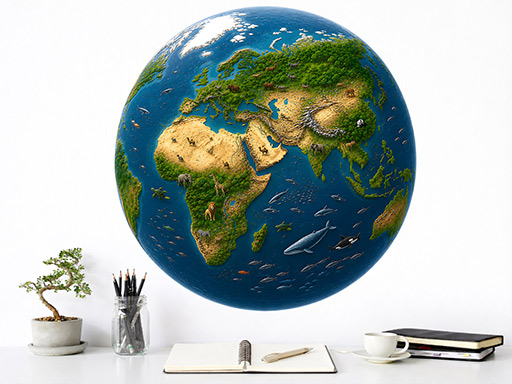 Zelená planeta samolepky na zeď, Zelená planeta nálepky na zeď pro děti, Zelená planeta dětské dekorace na zeď, Zelená planeta samolepící nálepky na zeď