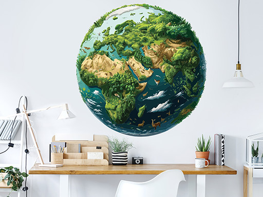 Zelená planeta samolepky na zeď, Zelená planeta nálepky na zeď pro děti, Zelená planeta dětské dekorace na zeď, Zelená planeta samolepící nálepky na zeď