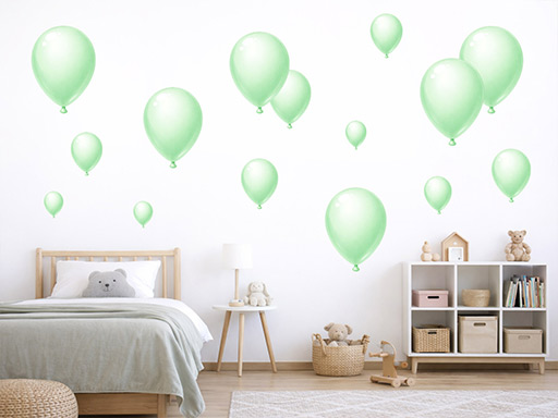 Zelené nafukovacie balóniky samolepky na stenu, Zelené nafukovacie balóniky nálepky na stenu, Zelené nafukovacie balóniky dekorácie na stene, Zelené nafukovacie balóniky tapety na stene