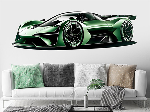 Zelený športiak samolepky na stenu, Zelený športiak nálepky na stenu, Zelený športiak dekorácie na stene, Zelený športiak tapety na stene