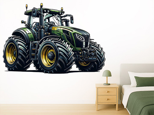 Zelený traktor samolepky na zeď, Zelený traktor nálepky na stěnu, Zelený traktor dekorace na zdi, Zelený traktor tapety na zdi