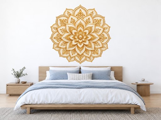 Zlatá lotosová mandala samolepky na zeď, Zlatá lotosová mandala tapety na zeď, Zlatá lotosová mandala dekorace na zeď, Zlatá lotosová mandala nálepky na zeď