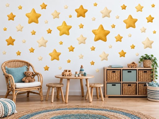 Zlaté a krémové plyšové hvězdičky samolepky na zeď, Zlaté a krémové plyšové hvězdičky tapety na zeď, Zlaté a krémové plyšové hvězdičky dekorace na zeď, Zlaté a krémové plyšové hvězdičky nálepky na zeď