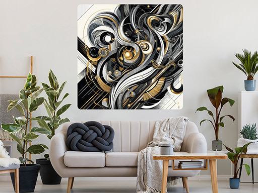 Zlatočierny abstrakt samolepky na stenu, Zlatočierny abstrakt nálepky na stenu, Zlatočierny abstrakt dekorácie na stenu, Zlatočierny abstrakt samolepiace nálepky na stenu