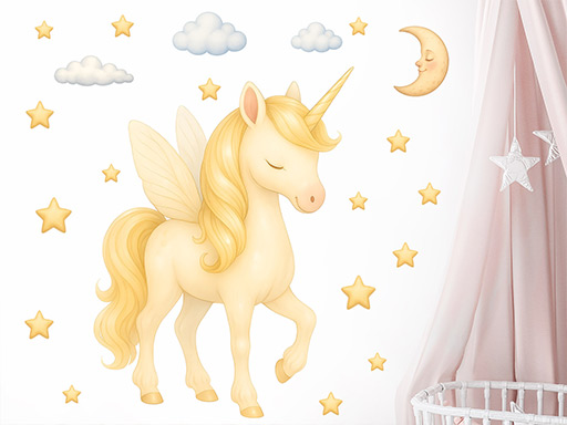 Magický jednorožec samolepky na stenu, Magický jednorožec dekorácie na stenu, Magický jednorožec samolepiace dekorácie na stene, Magický jednorožec nálepky na stenu