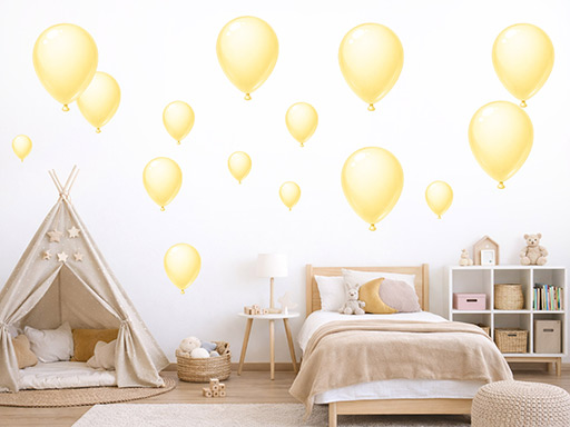 Žlté nafukovacie balóniky samolepky na stenu, Žlté nafukovacie balóniky nálepky na stenu, Žlté nafukovacie balóniky dekorácie na stene, Žlté nafukovacie balóniky tapety na stene