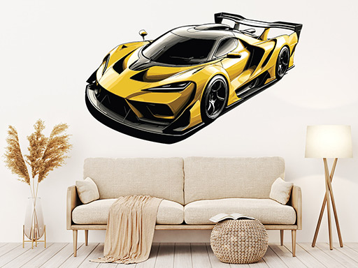 Žlutý supersport samolepky na zeď, Žlutý supersport nálepky na stěnu, Žlutý supersport dekorace na zdi, Žlutý supersport tapety na zdi