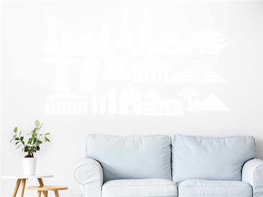 Známe svetové stavby samolepky na stenu, Známe svetové stavby nálepky na stenu, Známe svetové stavby dekorácie na stenu, Známe svetové stavby samolepiace nálepky na stenu