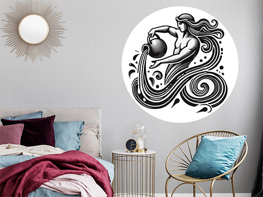 Znamenie zverokruhu Vodnár samolepka na stenu, Znamenie zverokruhu Vodnár nálepky na stenu, Znamenie zverokruhu Vodnár dekorácie na stenu, Znamenie zverokruhu Vodnár samolepiaci dekor na steny, Znamenie zverokruhu Vodnár samolepiace tapety na stenu