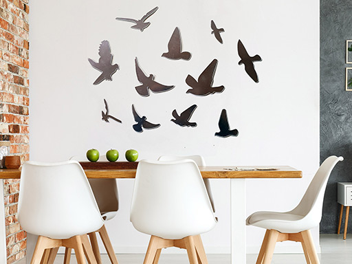 Zrkadloví vtáci samolepka na stenu, Zrkadloví vtáci nálepky na stenu, Zrkadloví vtáci dekorácia na stenu, Zrkadloví vtáci samolepiaci dekor na steny, Zrkadloví vtáci samolepiace tapety na stenu