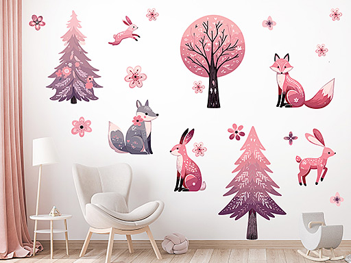 Zvířátka do holčičího dětského pokoje samolepka na zeď, Zvířátka do holčičího dětského pokoje nálepka na zeď, Zvířátka do holčičího dětského pokoje dětská dekorace na zeď, Zvířátka do holčičího dětského pokoje samolepící nálepka na zeď, Zvířátka do holčičího dětského pokoje samolepka na zeď pro děti