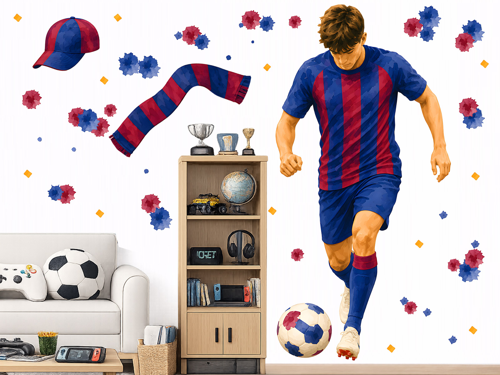 Nálepky na stenu s motívom futbalistu FC Barcelona, Dekorácie na stenu s motívom futbalistu FC Barcelona, Samolepiace dekorácie na stenu s motívom futbalistu FC Barcelona, Nálepky na stenu s motívom futbalistu FC Barcelona