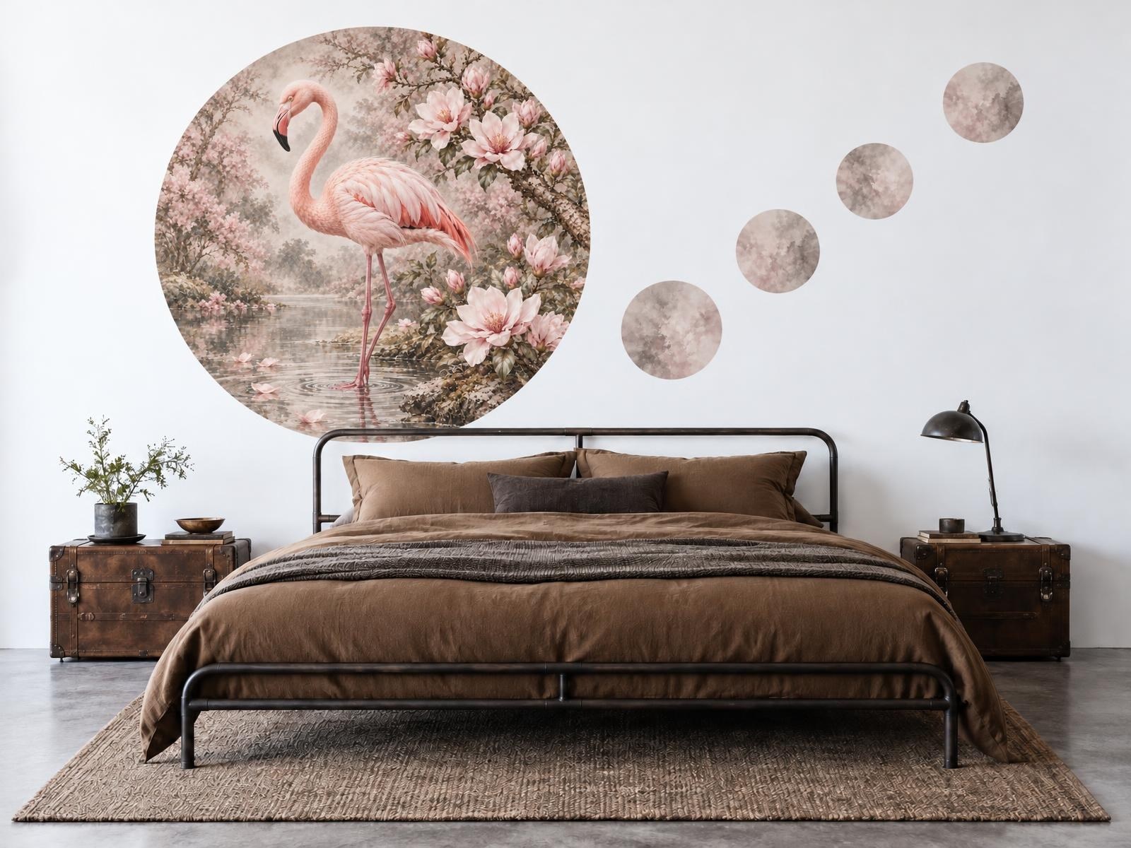 Plameňák mezi magnoliemi samolepky na zeď, Plameňák mezi magnoliemi tapety na zeď, Plameňák mezi magnoliemi dekorace na zeď, Plameňák mezi magnoliemi nálepky na zeď