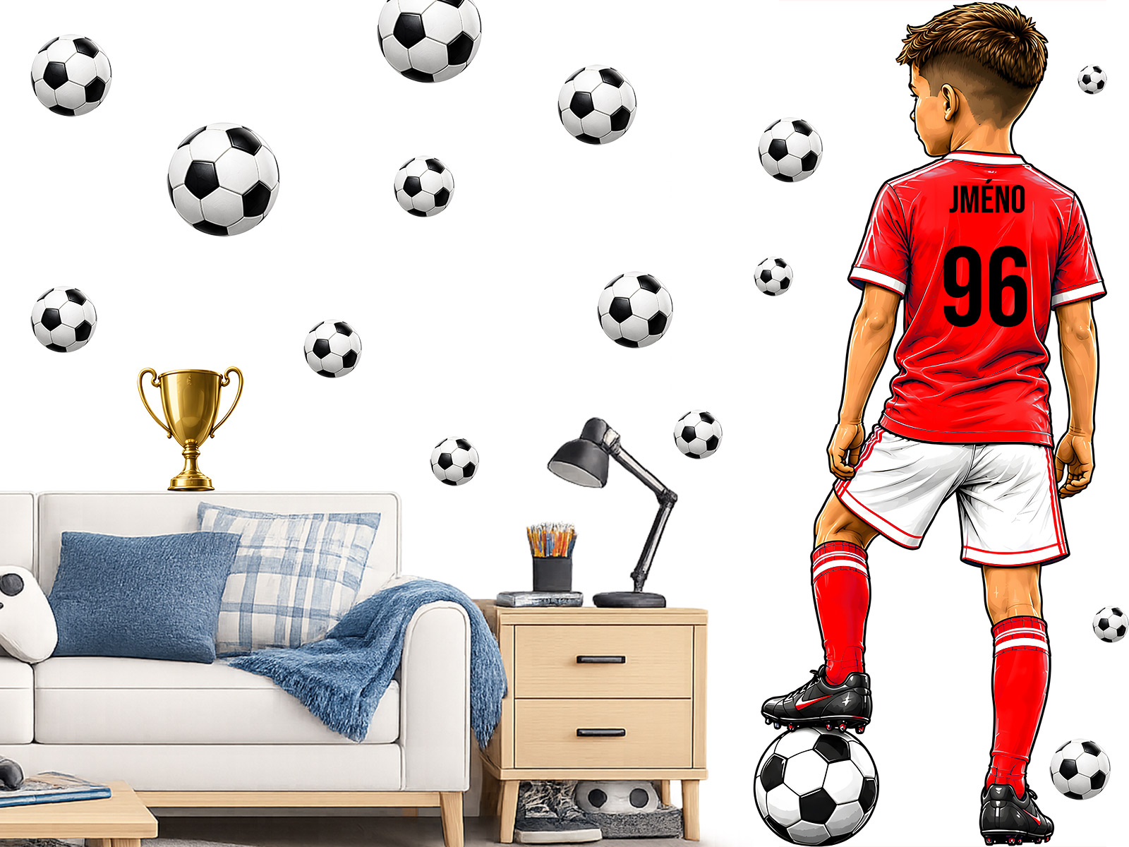 Malý futbalista v drese s menom podľa želania nálepky na stenu, Malý futbalista v drese s menom podľa želania nálepky na stenu, Malý futbalista v drese s menom podľa želania dekorácie na stenu, Malý futbalista v drese s menom podľa želania samolepiace nálepky na stenu